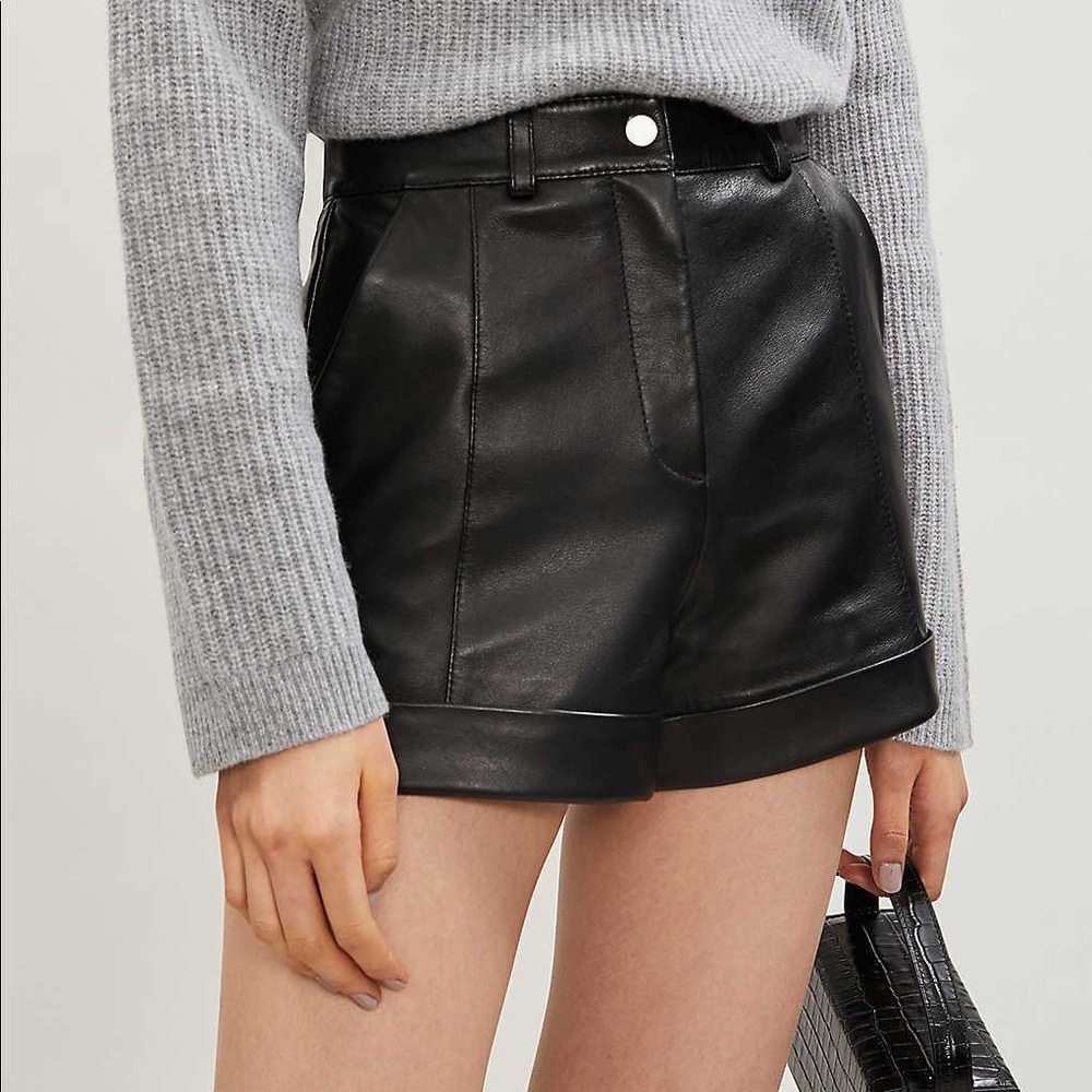 Maje Ilord Slim-fit High-rise Leather Shorts in Black